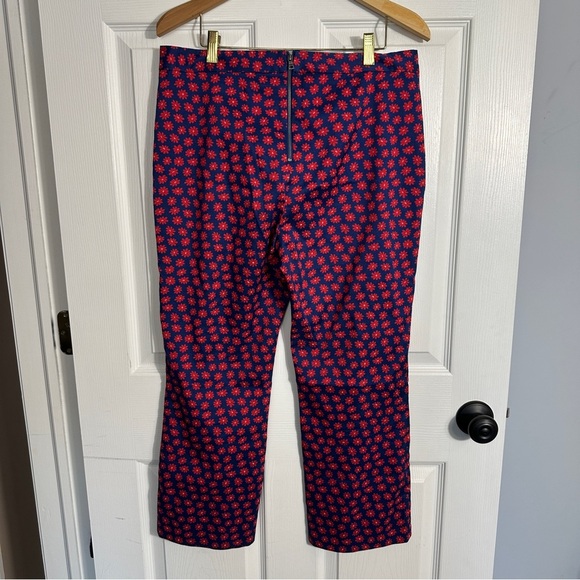 ALICE + OLIVIA Michiko Pintuck Daisy Print Pants Navy/Red Size 10 - Picture 5 of 11
